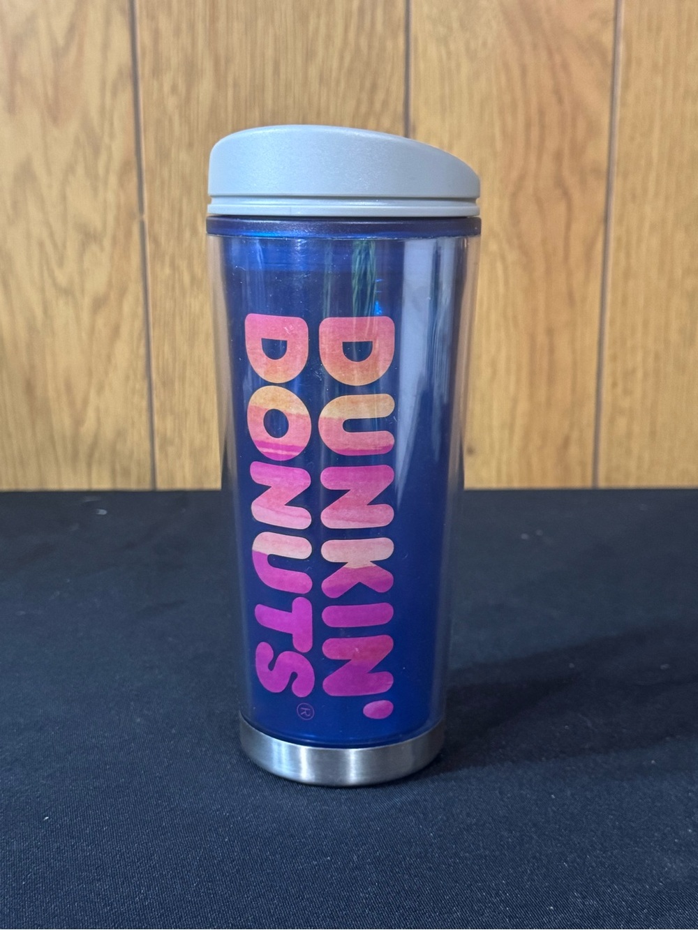 Dunkin' Donuts Blue 16 oz Travel Tumbler with Pink Logo